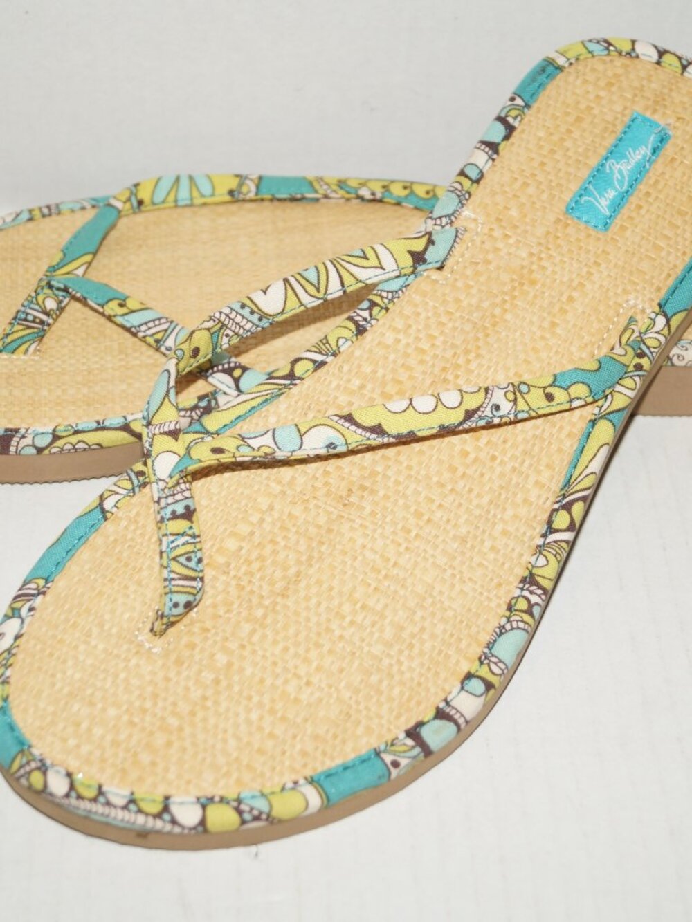 Vera Bradley Straw Sandals Flip Flops Peacock LARGE 11 Inches Womens Espadrilles